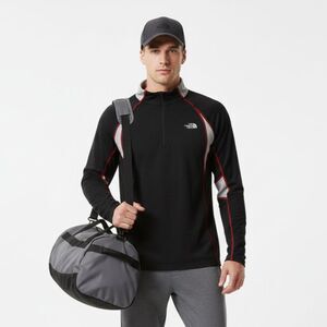 The North Face Men's Black & Gray Color Block Quarter Zip Long Sleeve Shirt M